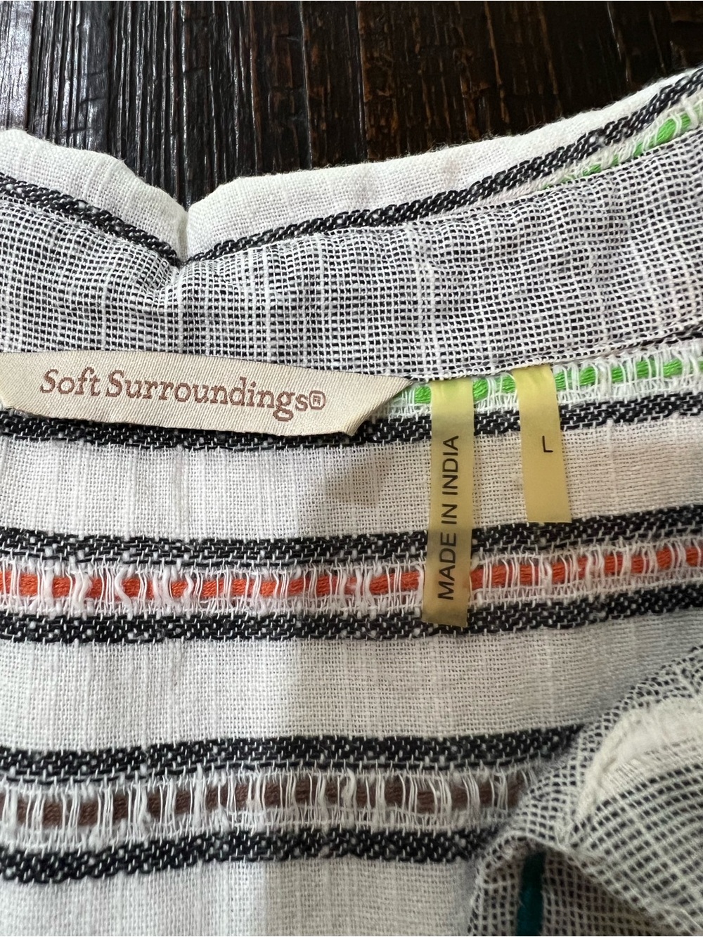 Soft Surroundings Shirt Womens Large Aruba Embroidered Pullover Tunic Boho Strip - Picture 9 of 14